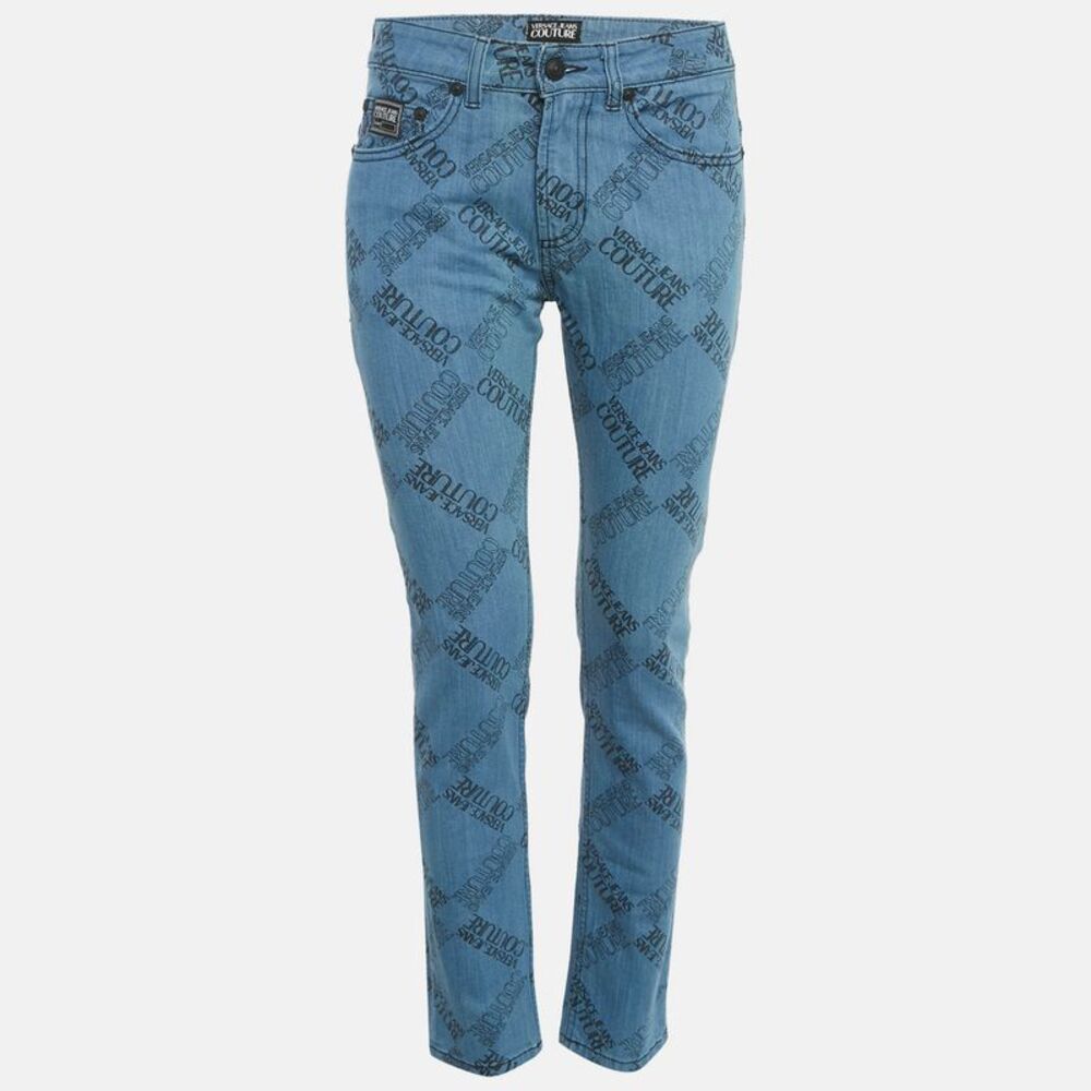 Versace Jeans Couture Blue Logo Print Denim Skinny Jeans M/waist 28"